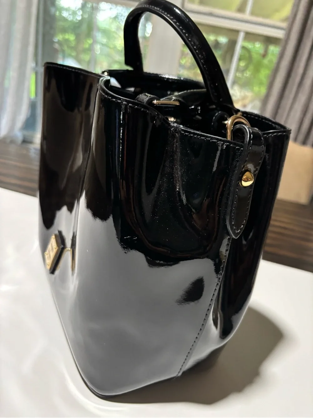 Dooney & Bourke Black Patent Satchel with Crossbody Strap